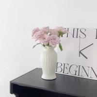 法式小蛮腰陶瓷花瓶轻奢复古客厅餐桌装饰品哑光白色水养插花摆件