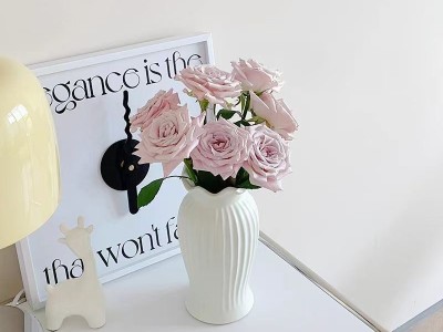 法式小蛮腰陶瓷花瓶轻奢复古客厅餐桌装饰品哑光白色水养插花摆件图3