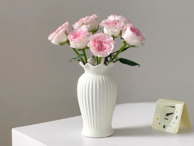 法式小蛮腰陶瓷花瓶轻奢复古客厅餐桌装饰品哑光白色水养插花摆件图6