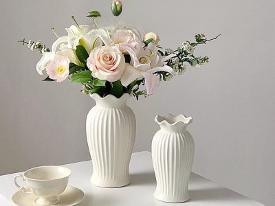 法式小蛮腰陶瓷花瓶轻奢复古客厅餐桌装饰品哑光白色水养插花摆件图8