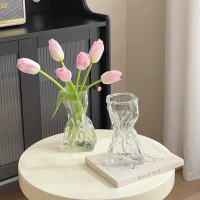 欧式创意钱袋玻璃花瓶透明水培绿萝植物插花容器客厅卧室餐桌摆件