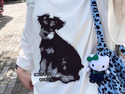 美式辣妹斜肩短袖t恤女夏季小狗印花宽松休闲慵懒高级感露肩上衣图8