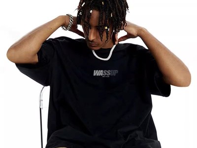 美式渐变字母纯棉圆领短袖T恤男重磅国潮夏季图2