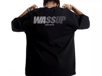 美式渐变字母纯棉圆领短袖T恤男重磅国潮夏季图8