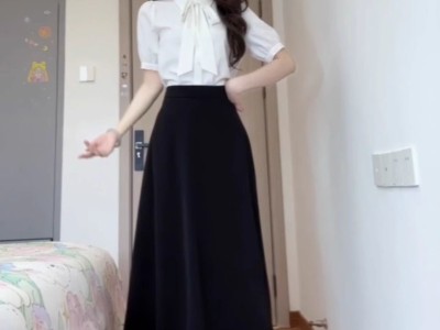 白色蝴蝶结短袖衬衫女教资面试套装夏季通勤黑色A字裙两件裙套装图3