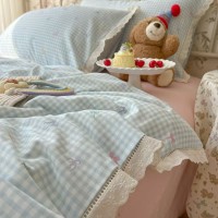 奶油风花边双层纱水洗棉床上用品四件套