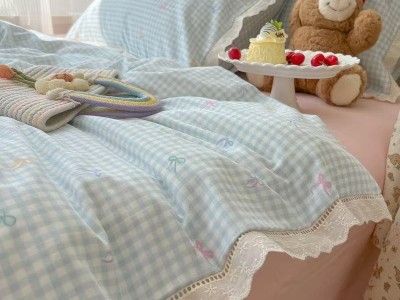 奶油风花边双层纱水洗棉床上用品四件套图2