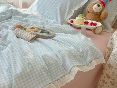奶油风花边双层纱水洗棉床上用品四件套图3