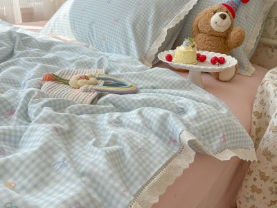 奶油风花边双层纱水洗棉床上用品四件套图5