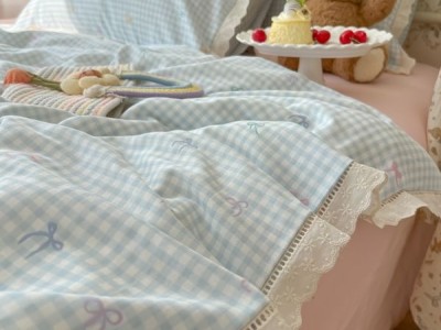 奶油风花边双层纱水洗棉床上用品四件套图6