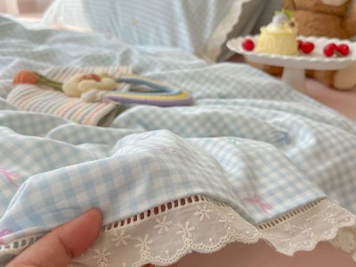 奶油风花边双层纱水洗棉床上用品四件套图7