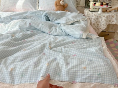 奶油风花边双层纱水洗棉床上用品四件套图8