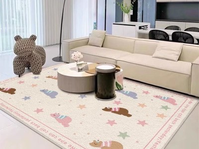 新款奶油风免打理出租屋卧室床边地垫家用沙发茶几毯图2