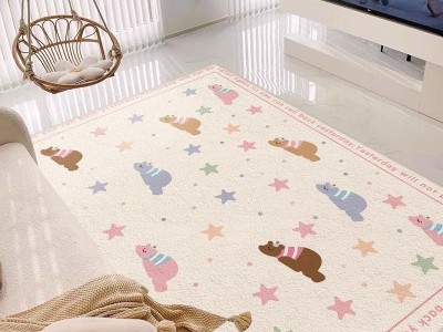 新款奶油风免打理出租屋卧室床边地垫家用沙发茶几毯图4