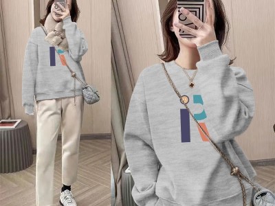 舒适百搭】复古印花圆领显瘦卫衣女秋冬新款韩版小个子长袖上衣图4