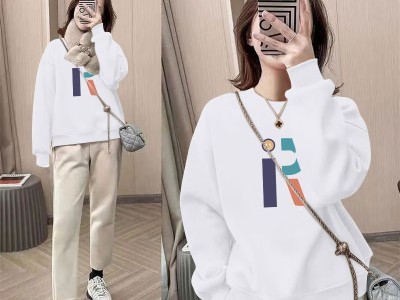 舒适百搭】复古印花圆领显瘦卫衣女秋冬新款韩版小个子长袖上衣图5