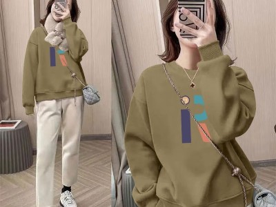 舒适百搭】复古印花圆领显瘦卫衣女秋冬新款韩版小个子长袖上衣图3