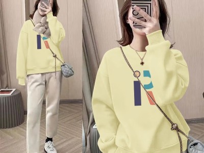 舒适百搭】复古印花圆领显瘦卫衣女秋冬新款韩版小个子长袖上衣图2