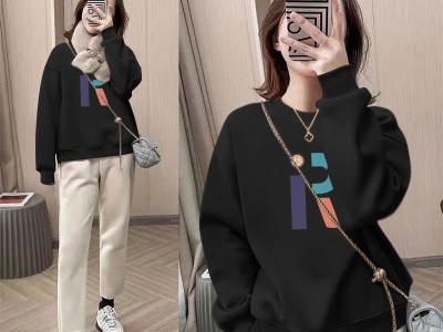 舒适百搭】复古印花圆领显瘦卫衣女秋冬新款韩版小个子长袖上衣图7