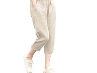 罗蒙（ROMON）冰丝棉麻七分裤女夏日系原单大码亚麻薄宽松休闲小脚哈伦图7