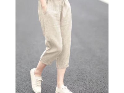 罗蒙（ROMON）冰丝棉麻七分裤女夏日系原单大码亚麻薄宽松休闲小脚哈伦图3