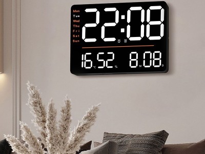 创意跨镜多功能挂钟简约LED客厅时钟大尺寸时钟温度湿度计钟6636图1