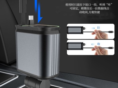 跨境C3车载手机充电器66W超级快充PD带星空顶投影灯四合一伸缩线B图4