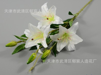 6头绢布百合单枝仿真花 客厅餐桌家具卖场装饰酒店大堂休息区摆放图2