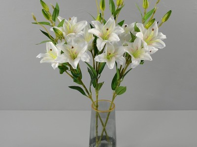 6头绢布百合单枝仿真花 客厅餐桌家具卖场装饰酒店大堂休息区摆放图4