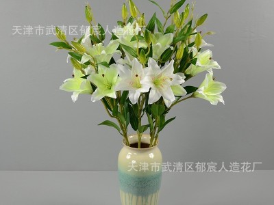 6头绢布百合单枝仿真花 客厅餐桌家具卖场装饰酒店大堂休息区摆放图5