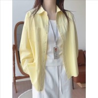 多巴胺奶黄色纯棉衬衫外穿防晒2025夏季女宽松衬衣外套