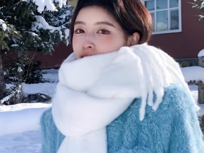 南木熊软糯蓝色围巾女冬季韩版百搭高级感保暖流苏大披肩纯色圣诞礼物图4