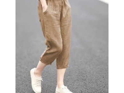 罗蒙（ROMON）冰丝棉麻七分裤女夏日系原单大码亚麻薄宽松休闲小脚哈伦图3