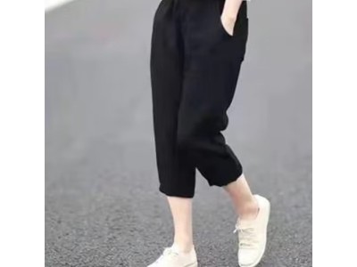 罗蒙（ROMON）冰丝棉麻七分裤女夏日系原单大码亚麻薄宽松休闲小脚哈伦图5