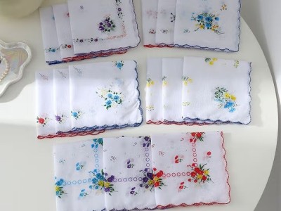 泽略老式怀旧手帕牙边古风印花手绢全棉女士夏季擦汗方巾纯棉薄款手巾图2