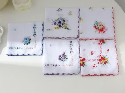 泽略老式怀旧手帕牙边古风印花手绢全棉女士夏季擦汗方巾纯棉薄款手巾图4