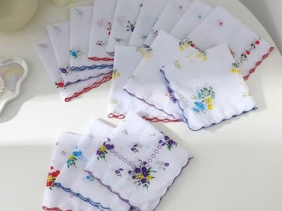 泽略老式怀旧手帕牙边古风印花手绢全棉女士夏季擦汗方巾纯棉薄款手巾图5