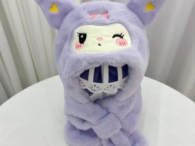 冬季库洛米儿童帽子围巾一体帽女童可爱围脖两件套保暖护耳毛绒帽图4