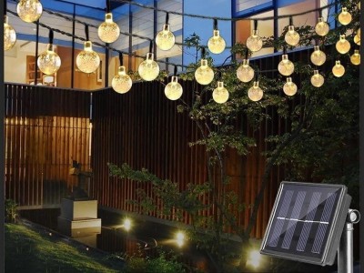 气泡球太阳能灯串户外氛围灯led串灯防水露营庭院装饰水晶球彩灯图2