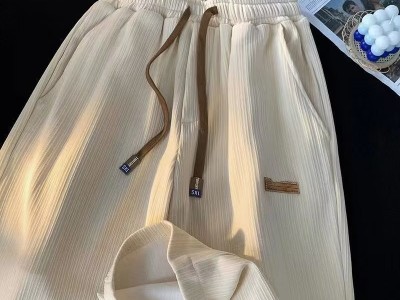 裤子男款夏天休闲裤男士夏季薄款冰丝垂感直筒裤潮牌阔腿运动长裤图3